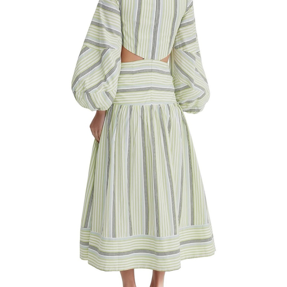 Green Maxi Sundress with Plunge Neckline and Bishop Sleeves - Picture 2 of 2